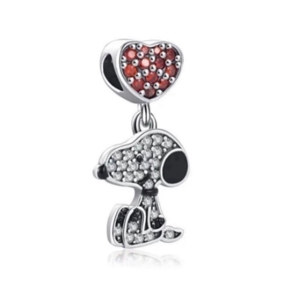 Snoopy Crystal heart rhinestones diamonds Silver Heart Charm